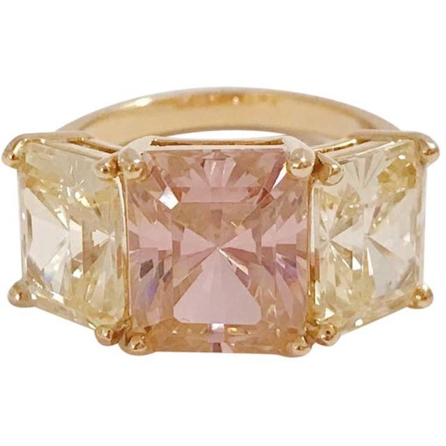 Christina Addison 18kt Yellow Gold Mini Emerald Cut Ring with pale pink and yellow semi precious zircon. (not the...