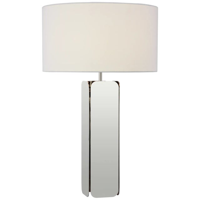 Abri Large Paneled Table Lamp in Polished Nickel with Linen Shade Designer: Ian K. Fowler Height: 30" Shade Detail: 18" x...