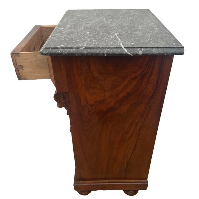 Biedermeier 19th Century European Empire, Biedermeier Burl Walnut Marble-Top Bedside Cabinet For Sale - Image 3 of 9