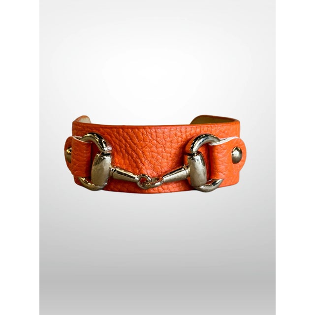 American Set of 4 Orange Leather Napkin Rings With Horsebit Detail by Julian Mejia Design For Sale - Image 3 of 6