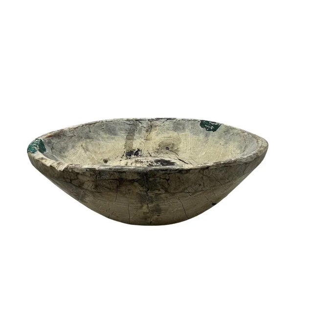 This vintage wood Parat bowl from India was once used to knead bread dough. It is a beautiful rustic piece and can be used...