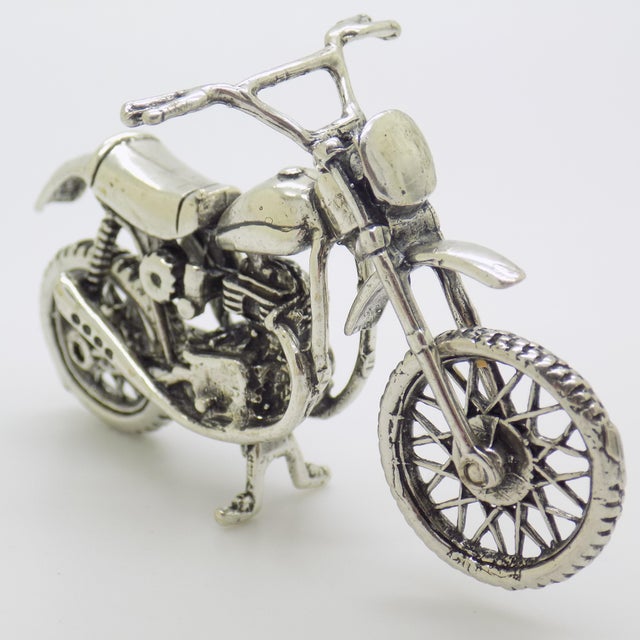 1970s Vintage Italian Silver 800 Motorcycle Figurine, 1980s For Sale - Image 5 of 11