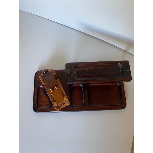 Vintage Carved Antique Car Wooden Desk Organizer For Sale - Image 4 of 11