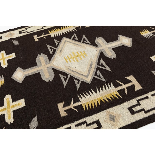 2020s Modern Navajo Style Hand-Woven Wool Rug With Geometric Diamond Motif For Sale - Image 5 of 11