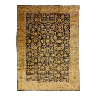 Oversized Antique Malayer Wool Rug Handmade in Dark Blue With Allovern Pattern For Sale