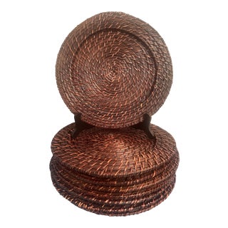 Vintage Brown Woven Rattan Charger Plates or Placemats - Set of 8 For Sale
