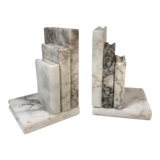 Vintage White Alabaster or Italian Marble Bookends - a Pair For Sale