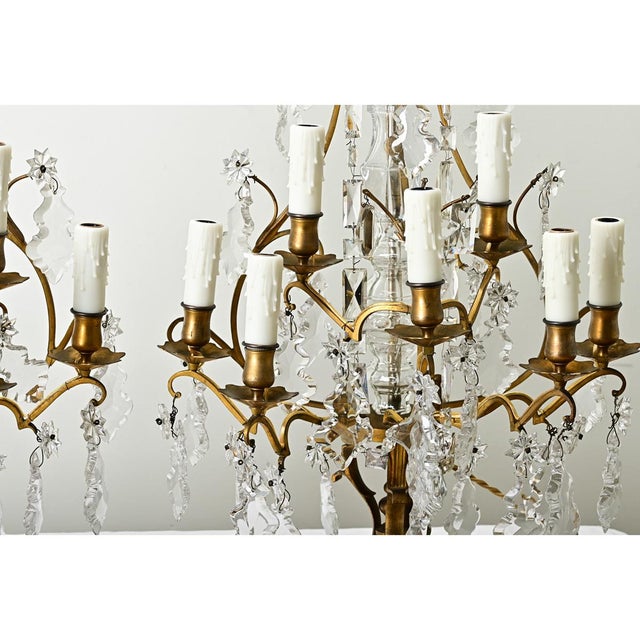 Large French 19th Century Brass & Crystal Girandole Lamps - A Pair For Sale - Image 9 of 12