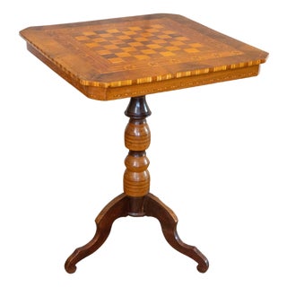Italian 19th Century Walnut, Mahogany and Ash Game Side Table with Marquetry Top For Sale
