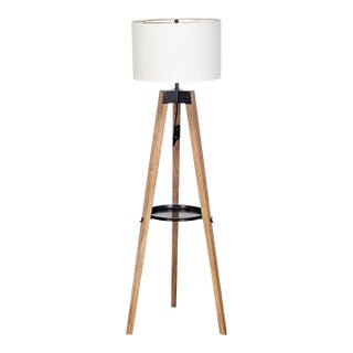 Pottery Barn Tripod Floor Lamp With Shelf and Drum Shade For Sale