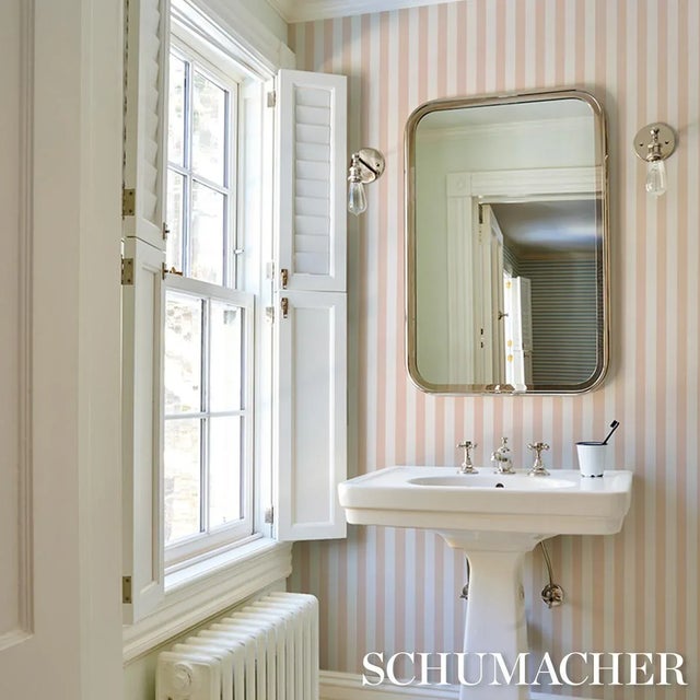Schumacher Schumacher Emma Stripe Wallpaper In Blush For Sale - Image 4 of 4