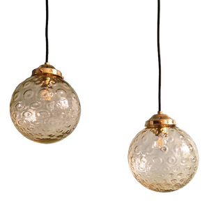 Pendant Lights in Amber Bubbled Glass, 1970s, Set of 2