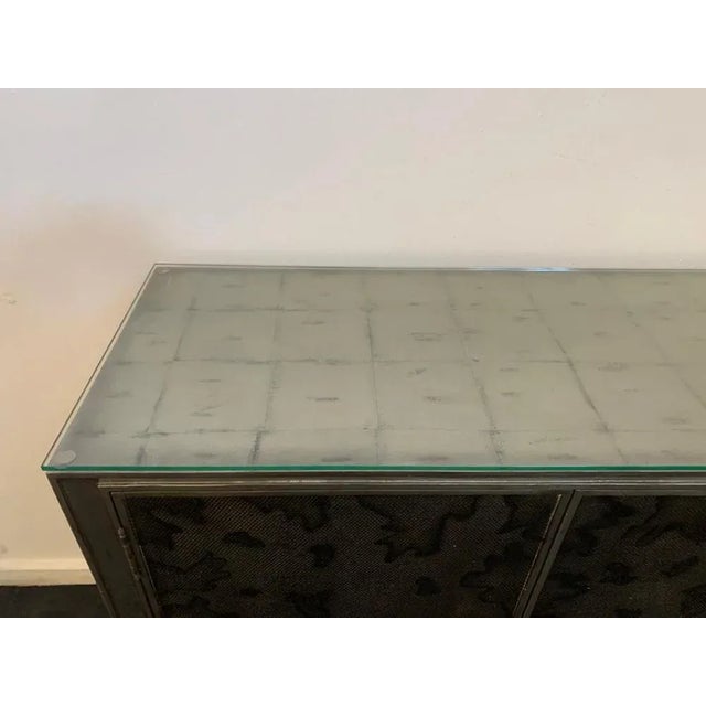 Gray Credenza in Glossy Metal Leafs, 1980s For Sale - Image 8 of 12