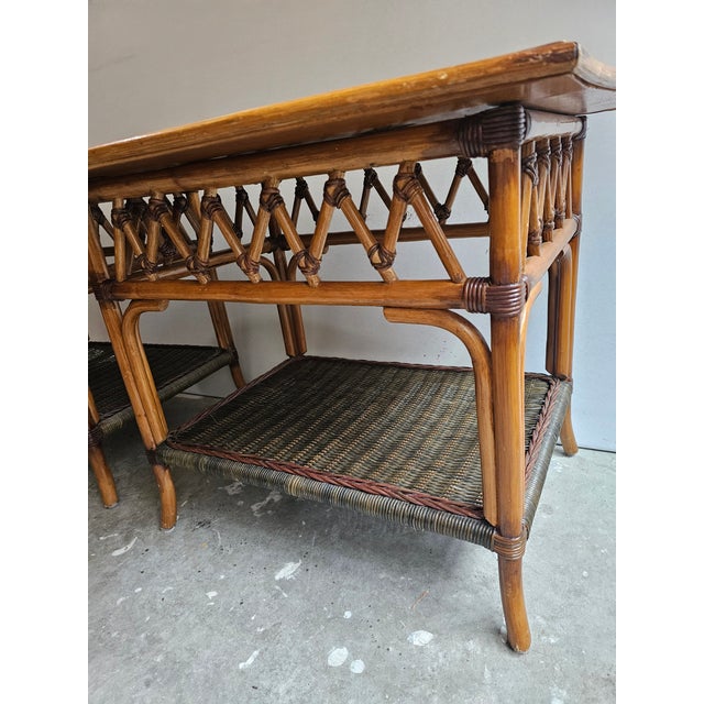 Mid 20th Century Bohemian Grange Style Bamboo & Rattan Console Table and Coffee and End Table Set For Sale - Image 9 of 10