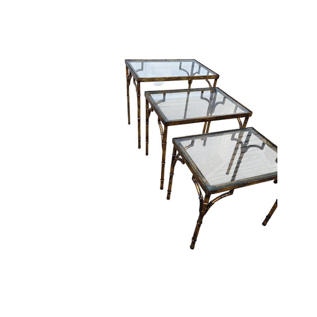 Italian Vintage Faux Bamboo Italian Regency Nesting End Table Gold Gilt Maison Style For Sale - Image 3 of 15