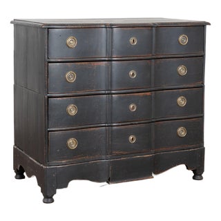 Early 19th Century Black Rococo Large Oak Chest of Four Drawers, Denmark For Sale