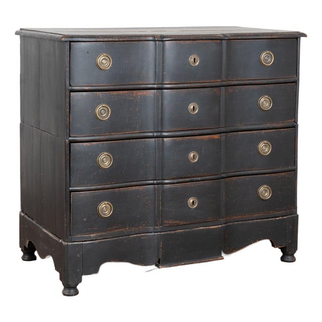 Early 19th Century Black Rococo Large Oak Chest of Four Drawers, Denmark For Sale