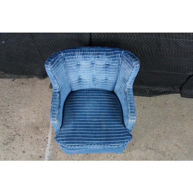 Mid 20th Century Mid 20th Century Tufted Blue Upholstered Library Club Lounge Chair & Ottoman For Sale - Image 5 of 18