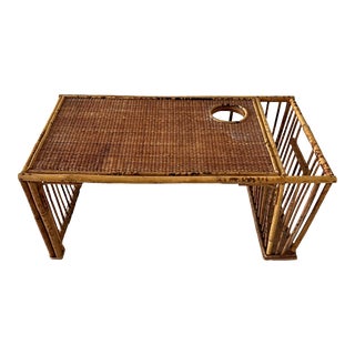Tortoise Rattan Bamboo Bed Tray With Magazine and Cup Holder For Sale