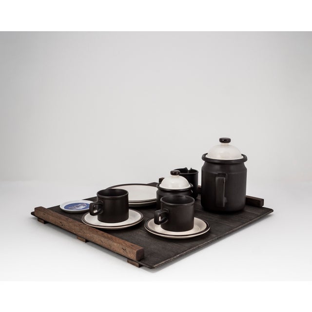 1970s Brutalist Tête-À-Tête for Two on Wooden Tray from Doverstone & Fürstenberg, 1960s, Set of 12 For Sale - Image 5 of 17