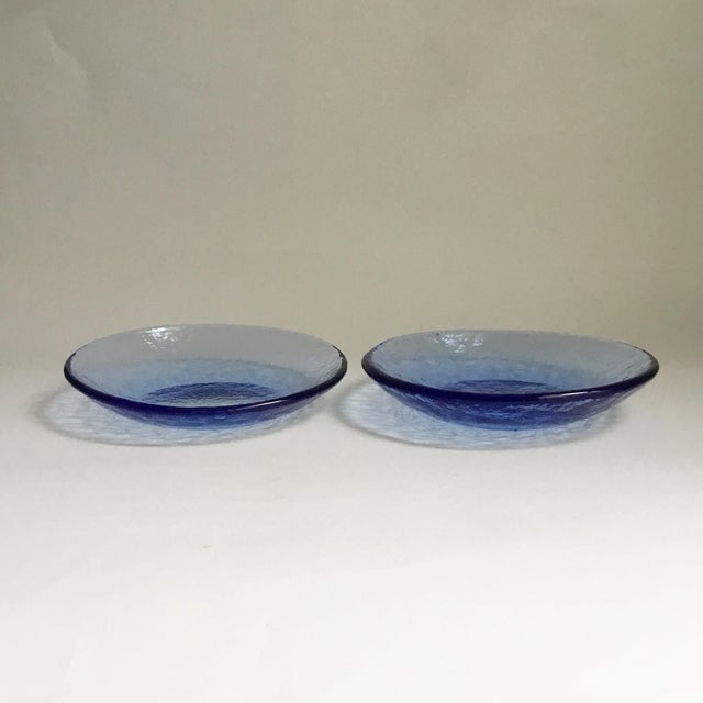 Late 20th Century Late 20th Century Fire & Light Recycled Glass Cobalt Blue Dipping Dishes Bowl Plates- Set of 2 For Sale - Image 5 of 15