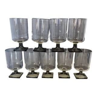 Mid 20th Century MCM Federal Glass Geometric Look Silver Base 5” Barware Glasses Set of Nine For Sale