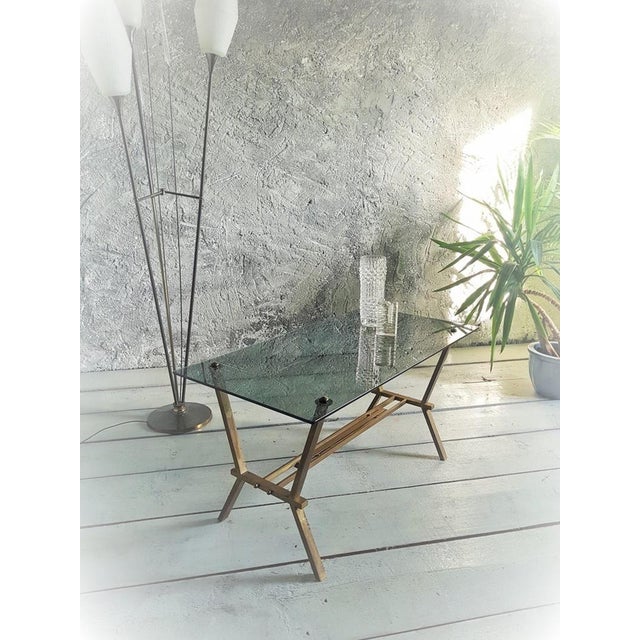 Maison Jansen Brass and Smoke Glass Table from Maison Jansen, Italy, 1960s For Sale - Image 4 of 18