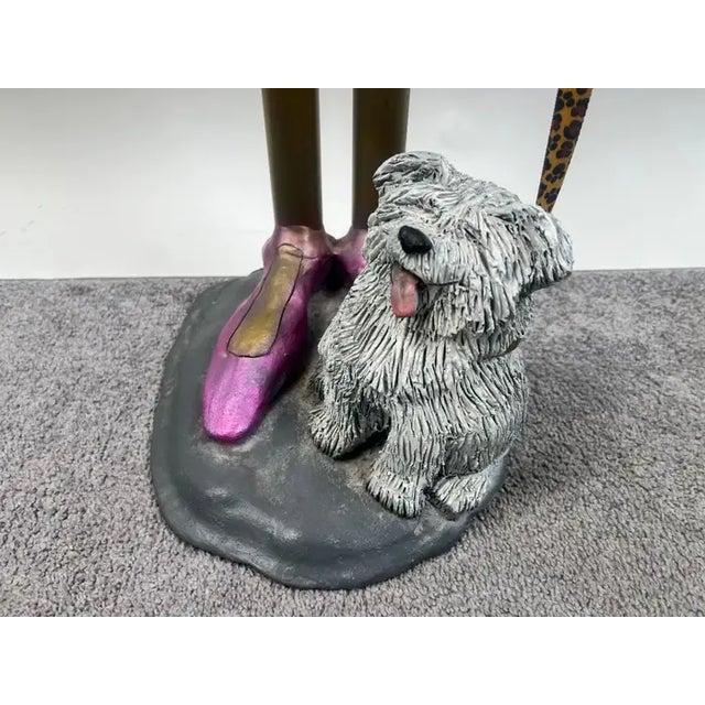 1980s Whimsical Life-Size Metal Sculpture of Stylish Lady With Dog, 5 Ft Tall , Signed 1980's For Sale - Image 5 of 18