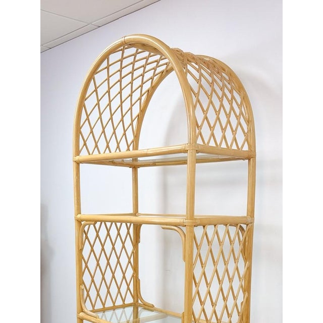 Vintage Arched Rattan Wicker Bamboo Shelf Hollywood Regency Coastal 5 Shelves For Sale - Image 4 of 15
