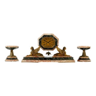 Art Deco Egyptian Revival Clock Set For Sale