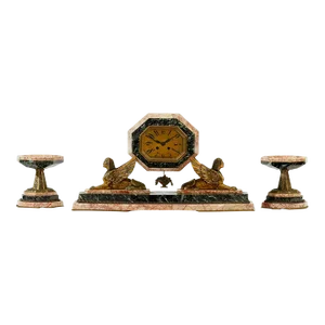 Art Deco Egyptian Revival Clock Set