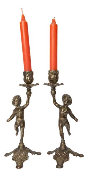 Cherub Candlesticks by FC, 1890s, Set of 2