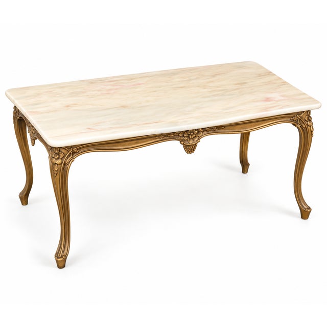 Louis XV Style Coffee Table in Gilt Bronze with Veined Marble Top, 1950s For Sale - Image 3 of 8