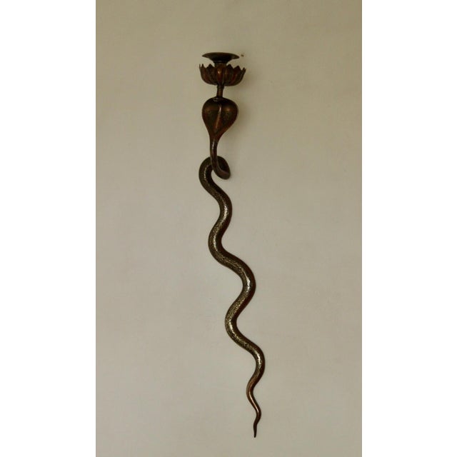 Egyptian Revival Style Engraved Brass Cobra Sconces, Set of 2 For Sale - Image 6 of 18