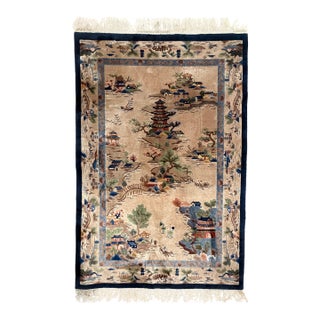 Mid-20th Century Chinese Art Deco Wool and Silk Rug 4'0" X 6'0" For Sale