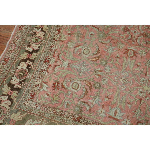 Deer Head Pink Antique Persian Bidjar Pictorial Room Size Rug For Sale In New York - Image 6 of 18