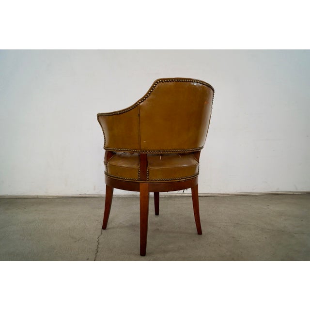 Tan 1960’s Mid-Century Modern Leather & Walnut Swivel Armchair For Sale - Image 8 of 12