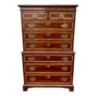 Drexel Heritage Georgian Mahogany Highboy or Chest on Chest For Sale