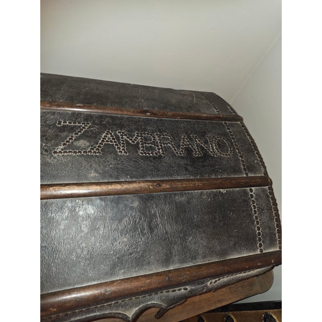 Brown Dome Leather Trunk Owned by Dn. Raphael Zambrano For Sale - Image 8 of 11