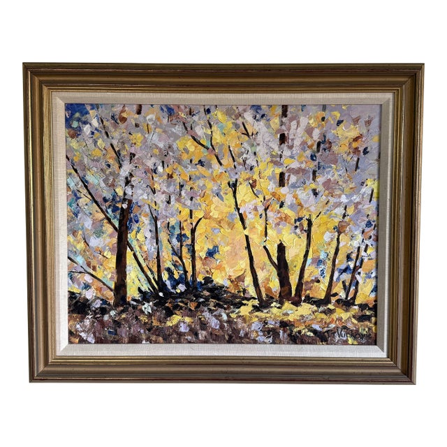 Late 20th Century Autumn Trees Original Oil Painting Artist Signed Vuckovic For Sale