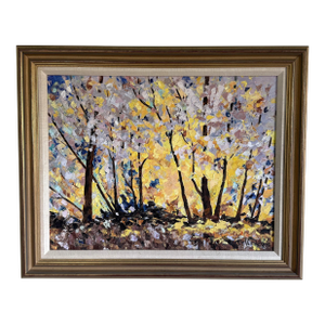 Late 20th Century Autumn Trees Original Oil Painting Artist Signed Vuckovic