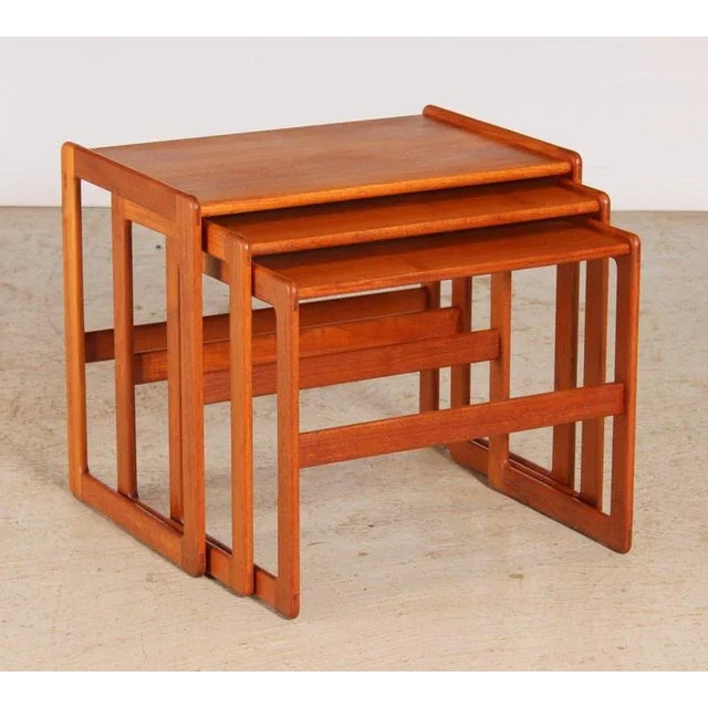 Mid-Century Danish Teak Nesting Tables by Arne Hovmand-Olsen for Mogens Kold, 1960s, Set of 3 For Sale - Image 12 of 12