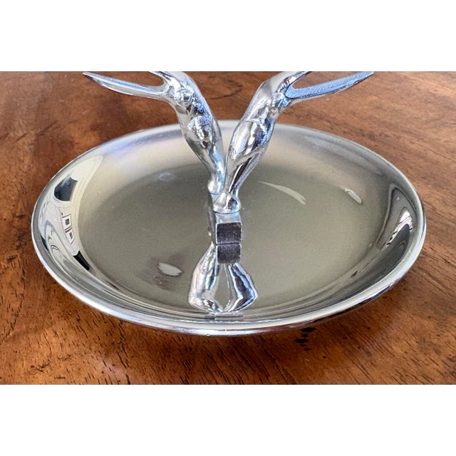 Early 21st Century Restoration Hardware Silver Crane Ashtray with Cigarette Holder For Sale - Image 5 of 12