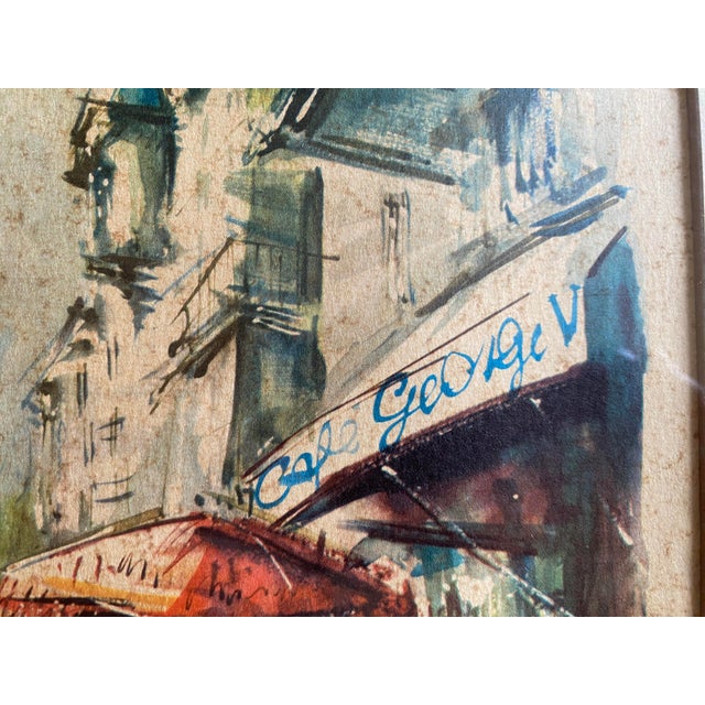 Mid-Century Watercolor Print of "L'Arc de Tromphe et les Champs Elysees", Framed For Sale - Image 4 of 9