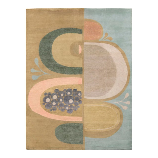 Rug & Kilim’s Mid-Century Modern Style Rug in Green and Blue, 12x15 For Sale