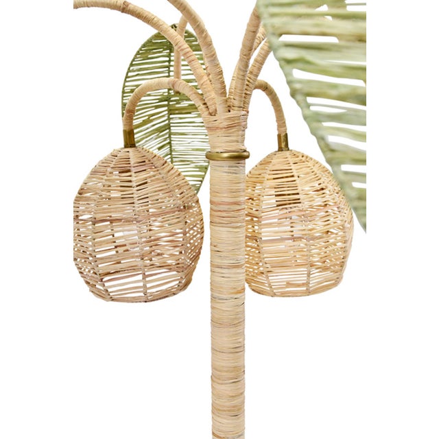 2020s Matthew Izzo Home Sola Paper Rafia Palm Leaf and CoconutsTable Lamp With Brass Details For Sale - Image 5 of 7