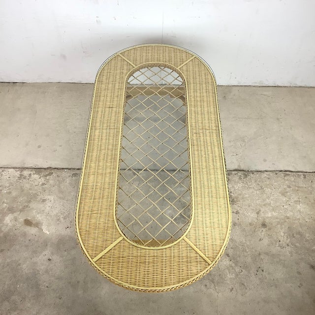 Late 20th Century Henry Link Style Oval Wicker Coffee Table With Glass