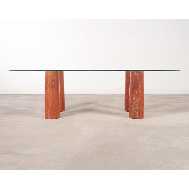 Mario Bellini Colonnato Persian Red Travertine Glass Dining Table For Sale - Image 18 of 18