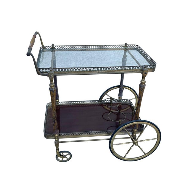 Brass and Wood Bar Trolley by Maison Jansen, France, 1940s For Sale - Image 3 of 9