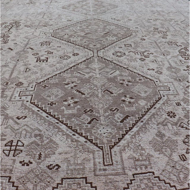 Tribal Early 20th Century Hand Knotted Antique Persian Shiraz Rug With Tribal Geometric Medallions For Sale - Image 3 of 13